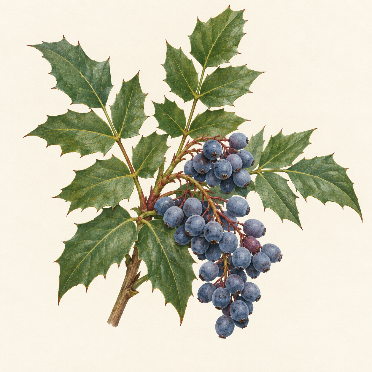Botanische Illustration der Gewöhnlichen Mahonie