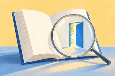 Illustration: Eine Lupe über einem aufgeschlagenen Buch.